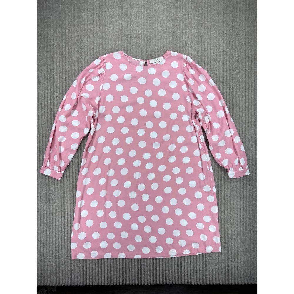 LOFT Pink Polka Dot Long Sleeve Viscose Swing Dress XL - Picture 6 of 9